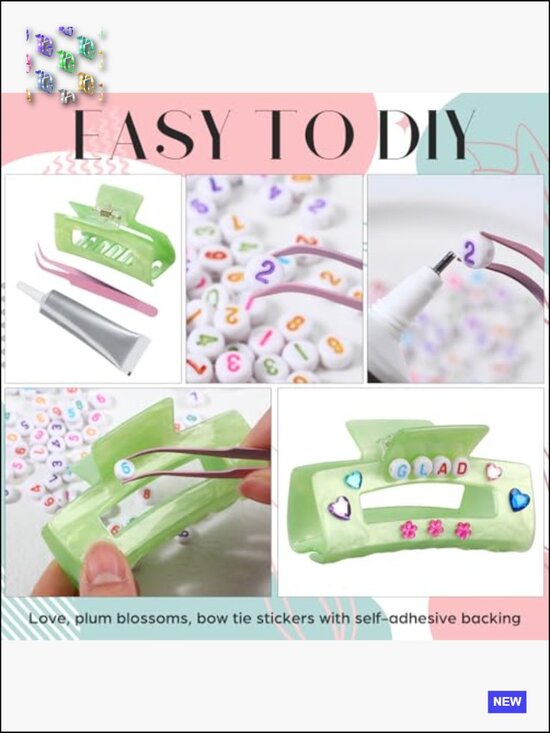DIY Hair Claw Clips Kit Acrylic Hair Clips with Letters Beads Stickers DIY Hair Claw Clips Kit Acrylic Rhinestone Letter Bead Bow  main image 4
